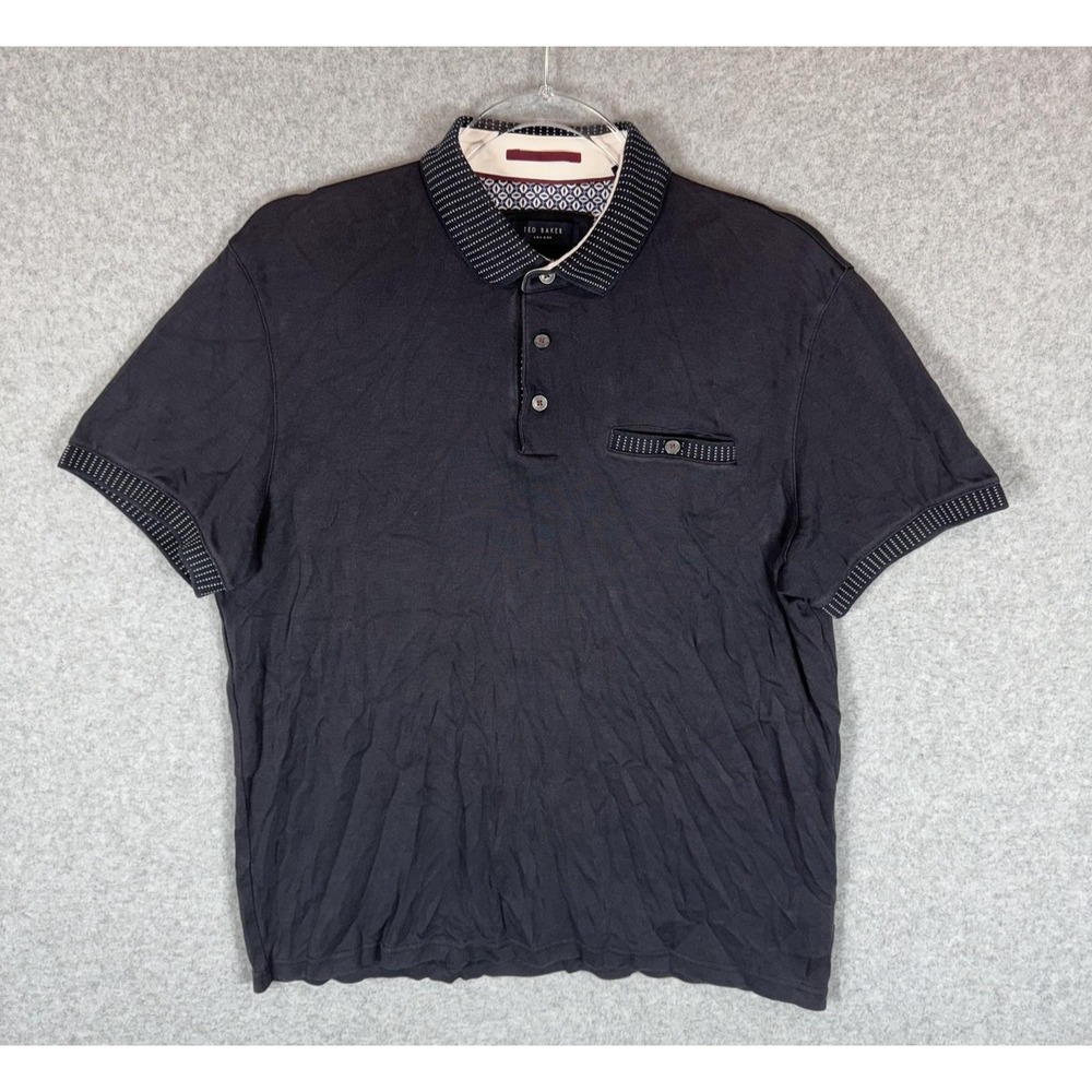 Ted Baker Polo Shirt Mens Large‎ Navy Blue Textured Cotton Short Sleeve Casual